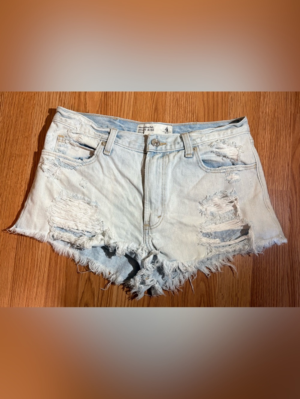 Abercrombie & Fitch Light Blue Distressed High-Rise Denim Shorts